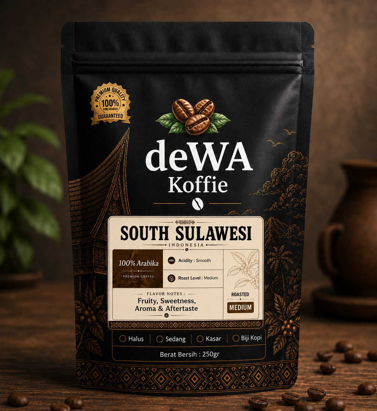 Premium Single Origin Roasted Bean Kopi Arabica South Sulawesi Malino 250 Gr